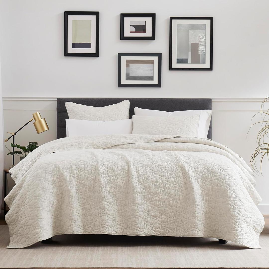 palassio Ivory 100% Cotton Quilt Twin Size Bedding Sets with Pillow Sham, Lightweight Soft Bedspread Coverlet, Quilted Comforter Bed Cover for All Season, 2 Pieces, 68x86 inches