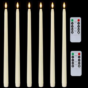 Homemory 15 inches Real Wax Flameless Taper Candles with Remote Timer, 6 Pcs Ivory LED Taper Candles Battery Operated with 3D Flickering Flame, Window Candle Led Candlesticks for Dinners Home Decor