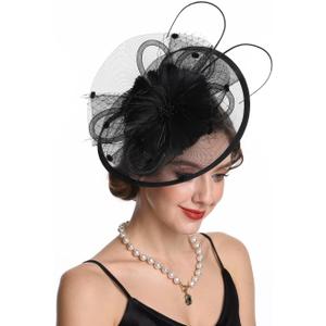 Fascinators Hat Tea Party Vintage Feather Fascinator with a Headband and a Clip for Girls and Women N1-black