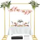 8.2FT Square Backdrop Stand, Wedding Arch Heavy Duty Adjustable Stand, Over The Table Rod Stand with Clamps, Metal Gold Garden Balloon Frame for Baby Shower Parties Decor(Two Person Installation)