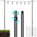 Carbon Fiber String Light Poles for Outside, Extends from 7 to 10FT Telescopic Outdoor Light Poles for String Lights, 2-Section Easily Setup Hanging Light Stand with Fork for Garden, 2 Pack