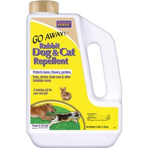 Bonide Go Away! Rabbit, Dog, & Cat Repellent Granules, 3 lbs Ready-to-Use, Keep Dogs off Lawn, Garden, Mulch & Flower Beds