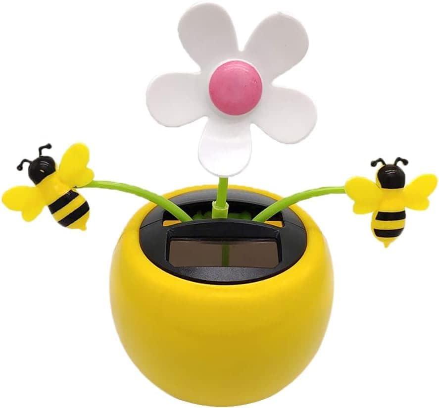 Solar Apple Blossom Bee Swinging Flower Ornament, Sunflower Windowsill Decoration with Dancing Honey Bee Toy