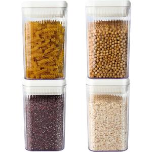 Airtight Food Storage Containers 4 Pack, White Plastic Kitchen Canisters with One-Touch Press Seal Lids, Leak Proof Pantry Organizers for Dry Fruits, Snacks, Sugar, Pasta, 1.2L / 40.5oz