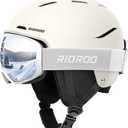 Ski Helmet and Goggles Set, Snowboard Helmet Goggles for Men Women & Youth, Shockproof Snow Helmet Anti Fog OTG Snow Goggles for Skiing Snowboarding (Large, Egg White)