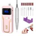 Portable Nail Drill Professional 35000 RPM, MOCOWIND Rechargeable Electric Nail File Machine E File for Acrylic Gel Polishing Removing, Cordless E-file with Bits Kit for Manicure Salon Home,Pink