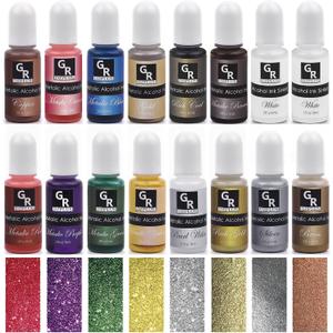 Metallic Alcohol Ink Set -16 Metallic Colors Alcohol Based Ink for Resin Art, Fluid Art,Resin Craft,Resin Petri DishAlcohol Ink Paint for Yupo,Tumbler (Metallic 16 Color Set)