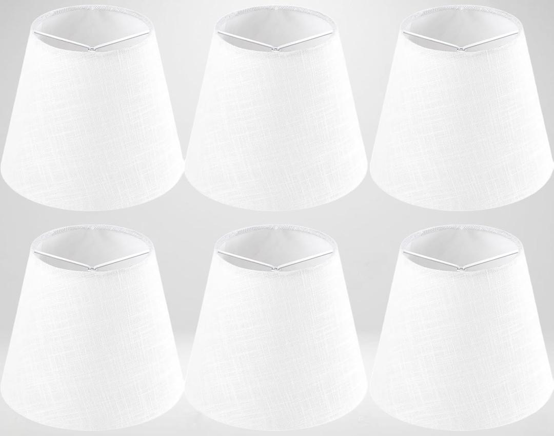 GO&SO Linen Small Lamp Shades for Chandelier, Clip on Lamp Shade Set of 6 White Lamp Shade, 4x6x5 IN Mini Lamp Shades, Modern Barrel Lamps Shades for Small Table Lamps, Desk Lamps, Pendant Lights