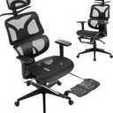 VECELO Swivel Ergonomic High Back Mesh Office Chair with Retractable Footrest, Adjustable Backrest, Tilt Function, 3D Armrests & Headrest, Lumbar Support for Executive/Computer Desk/Task Work, Black