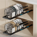 2 Pack Pots and Pans Organizer Under Cabinet, 22" Deep Expandable Pull Out Pot Lid Organizer and Storage with 10 Adjustable Dividers No Drill Pot and Pan Holder Rack with Handle Bracket(Black)