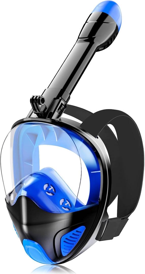 Full Face Snorkel Mask for Adults Teen, Snorkeling Gear with Detachable Camera Mount, Panoramic 180° View, Anti-Fog Anti-Leak Snorkling Set for Man and Women (Dark Blue-S/M)