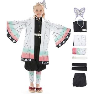Gonriya Kids Cosplay Cloak Anime Costume Japanese Kimono Suit Full Set Outfits with Belt Earrings Props Halloween (Large, Pink)