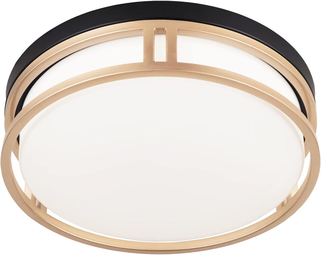 12.5 Inch LED Flush Mount Ceiling Light Fixture, 26W, Super Bright 1700 Lumens, 3 Color 3000K/4000K/5000K, Dimmable Ceiling Lamp for Bedroom Hallway Bathroom Kitchen (Black Gold)