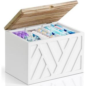 Tampon Holder for Bathroom Decor, Feminine Product Organizer with Lid, Shark Week Tampon Storage, Wood Pad and Tampon Organizer for Toilet Organizer, Bathroom Accessories Box for Girl Stuff