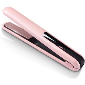 Cordless Hair Straightener and Curler 2 in 1, Portable Flat Iron for Hair, Fast Heating Flat Iron, Adjustable Temperature, Type-C Rechargeable, Mini for Travel(Pink)