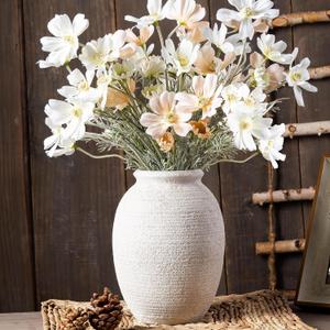 8 Inch White Ceramic Vase - Rustic Vintage Decorative Vase for Home - Farmhouse Pottery Vase for Flowers - Christmas Vase - Modern Vintage Dining Table Centerpiece  Lyeec Vases Set (112-2-8.4in)