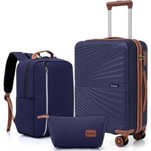 Carry On Luggage Set 22x14x9 Airline Approved Luggage Sets 3 Piece,Suitcases with Wheels,ABS Hard Case Luggage with TSA Lock Spinner Wheels(20 Inch,BP/TB) (Navy)