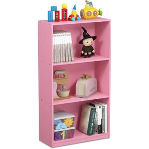 Furinno BASIC Book Shelf, 3-Tier Modern Bookshelf, Bookcase with Open Shelves, 9.3 x 21.8 x 39.5, for Living Room, Bedroom, Home Office, Pink