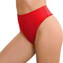 Bellecarrie Women's Thong Rave Bottoms High Waisted High Cut Bikini Bottoms, Red, S