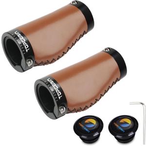 Bike Grips 2PCS 90mm Length Bike Handlebar Grips Short Mini Bicycle Handlebar Grips Two-Color Rubber Ergonomic Design (Hand-Sewn ATF Leather(Brown 90mm)