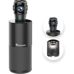 TOUCAN 360-Degree Video Conference Camera, 1080p HD Webcam with 4 Noise Reduction Mics, Speaker, AI Tracking, Works with Zoom, Google Voice, Microsoft Teams and More, for PC/Mac/Tablet