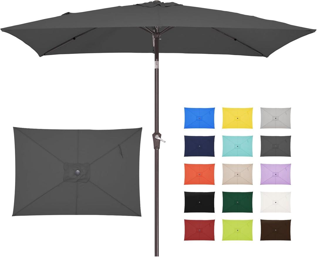 JEAREY 6.5x10 ft Rectangular Patio Umbrellas Outdoor Market Umbrella with Push Button Tilt and Crank, Table Umbrella 6 Sturdy Ribs UV Protection Waterproof for Pool Garden Backyard Deck, Gray