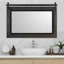 YOSHOOT Farmhouse Barn Door Mirror, 48"x30" Rustic Bathroom Mirror, Wood Frame Wall Mirror, Wooden Mirror for Living Room Bedroom Entryway Wall Dcor, Horizontal Hanging ONLY (Ebony)
