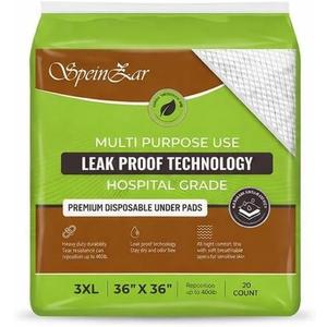3XL Disposable Underpads 36x36 - Super Absorbent Chux Bed Pads for Adults, Elderly, Pets, Babies - Leakproof Waterproof Incontinence Protection - Patient Repositioning up to 400 lbs - 20 Pack