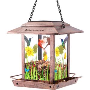 DesGully Solar Bird Feeders for Outdoors - 2.5 LBs Metal Wild Large & Small Bird Feeder for Outside Hanging, Gift Ideas for Avian Enthusiast Garden Yard Seeds (Chew-Proof, Weather Resistance)