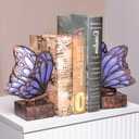 Vintage Purple Butterfly Bookends,Resin Book Ends for Shelves,Heavy Duty Decorative Bookends,Creative Book Stopper Holder Decor for Desk Home Office,Shelf Decoration,Gifts for Mother's Day