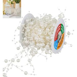 13Feet Pearl String Spool Roll for Floating Candles Faux Pearls Strands Garland for Vase Filler Wedding Centerpiece Christmas Table Decor (Ivory)