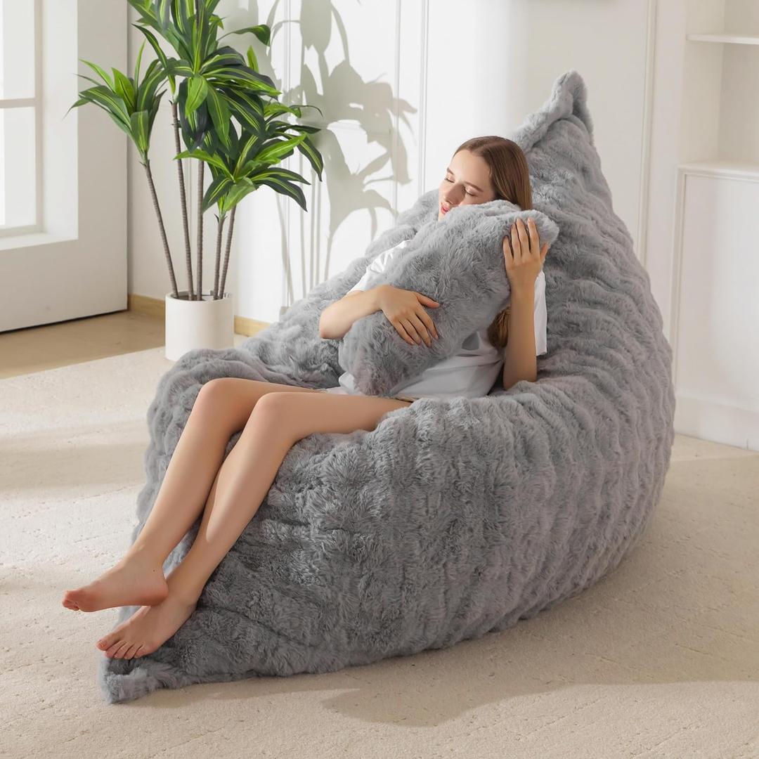 MAXYOYO Giant Bean Bag Chair with Pillow, 3 in 1 Convertible Bean Bag Chair for Adults with Removable Cover, Floor Cushion Stuffed Floor Lounger for Living Room Bedroom, Bubble Grey, Full