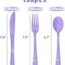 150 Pcs Purple Plastic Silverware, Purple Utensils, Silverware Set Includes 50 Plastic Forks, 50 Spoons, 50 Knives Disposable for Birthday, Celebration, Baby Shower (Lavender)