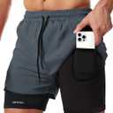 Men's 2-in-1 Running Shorts with Inner Liner, Breathable Quick-Dry Grey XXL | Workout Shorts with Pockets Gym Shark for Men, Workout Shorts, Running Half Tights Men (XXL)