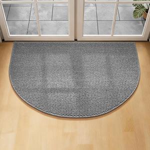 YIHOUSE Half Circle Door Mat 31" x 48" Grey, Front Door Mat Entrance Non Slip, Thin Dirt Trapper Washable Low Profile Doormats for Entryway Mats