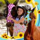 Chunful 6 Pcs Horse Fly Masks with Ears Smooth and Comfortable Mesh Fly Mask Elasticity Breathability UV Protection Horse Face Covering for Riding Supplies(Floral,Medium)