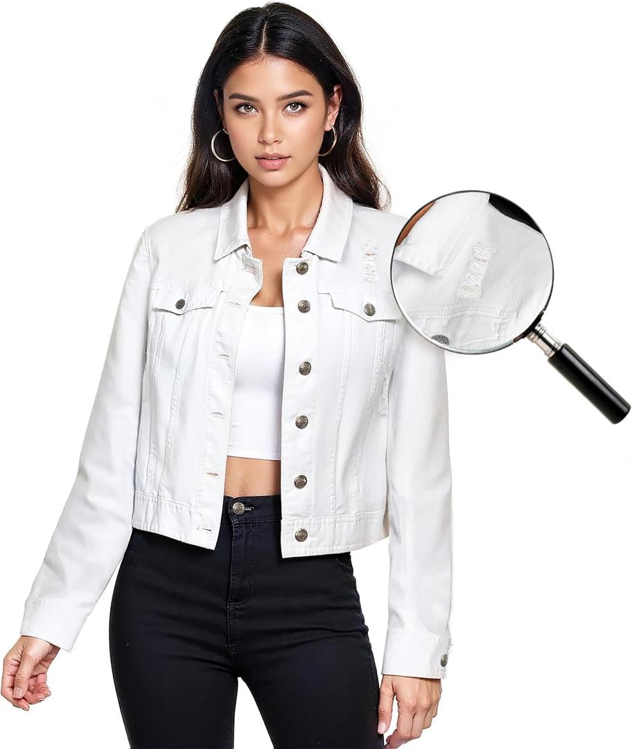 Hybrid & Company Women's Long Sleeve Denim Jackets Basic Button Down Jean Jacket with Pockets (2X, Jk37350-white)