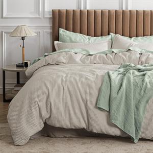 Bedsure Waffle Comforter Set King, Linen Soft Bedding, Waffle Weave Bed Set, 3 Pieces, 1 Comforter (104"x90") and 2 Pillow Shams, Cotton Shell and Polyester Lining for All Seasons
