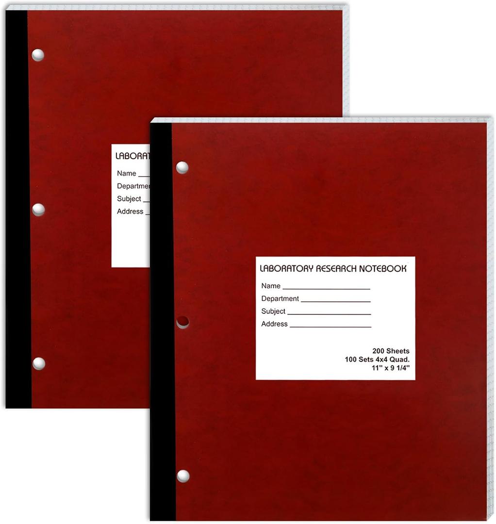 2 Pcs Laboratory Notebook Carbonless Copy Lab Notebook Duplicate Pages Quadrille 11" x 9.25" 100 Numbered Sets 4 x 4 Quad Perforated for Researchers