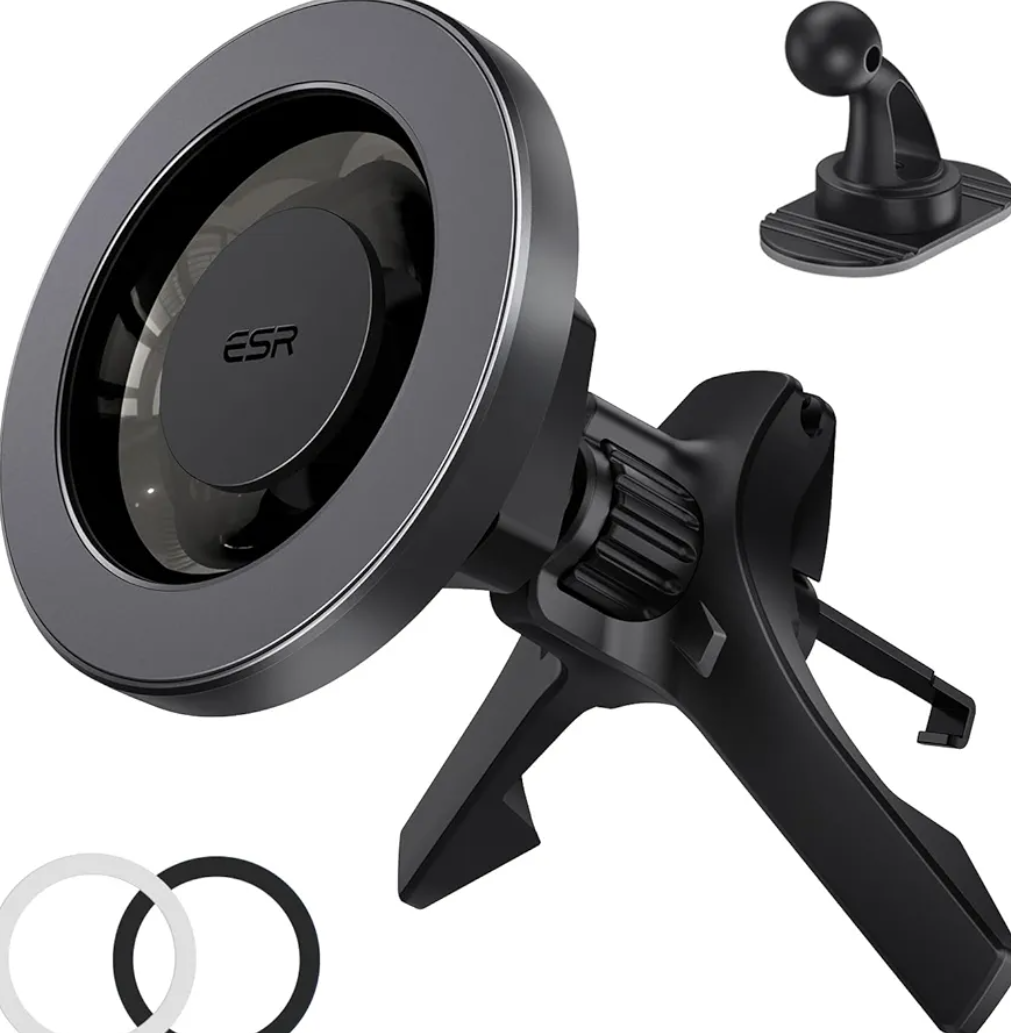 ESR for MagSafe Car Mount, Magnetic Phone Holder for Car Air Vent, Car Phone Holder Mount for iPhone 17/16/16e/15/14/13/12/Samsung, All Smartphones(2 Metal Rings Included),Charging Not Supported