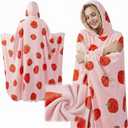 Strawberry Wearable Blanket Hoodie for Women, Oversized Cozy Sherpa Hoodie Blanket, Cute Pink Hooded Sweatshirt, Warm Gift for Mom, Mother's Day Gift