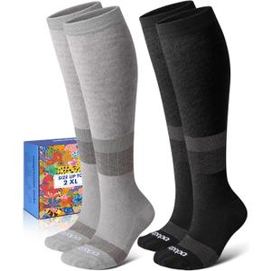 Lalapapa Thick Soft Cotton Compression Socks, Black & Grey Geometric, L/ XL