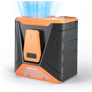 Portable Waist Fan, Personal Cooling Fan with Emergency Light, 6000mAh Rechargeable Battery, 11500RPM Ultra Strong Airflow, Clip on Belt Neck Hanging Multiple for Outdoor Work, Hiking, Camping (Orange)