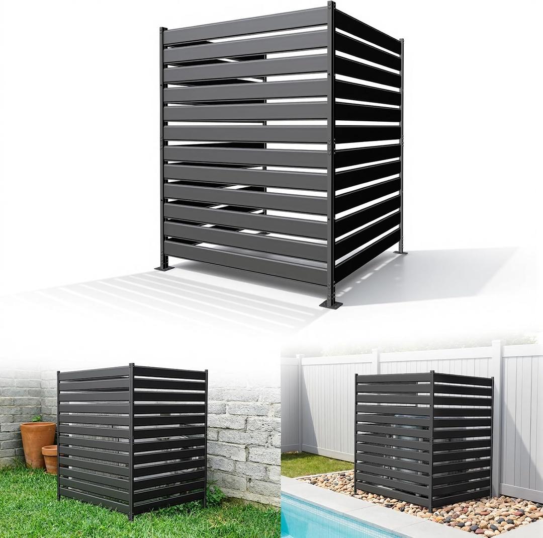 Privacy Fence Screen for AC & Trash, 42" H × 38" W（3P） Metal No-Dig Panel
3 Panels Rustproof Outdoor Cover to Hide Garbage Bins, Pool Equipment, Decorative Garden Screen for Patio & Backyard