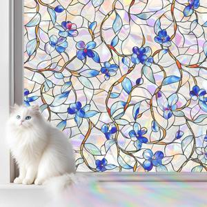 SOMWISE Rainbow Stained Glass Window Privacy Film,Heat Blocking Save Energy | Static Cling & Removable, UV & Sun Blocking Anti-Glare, Renter Friendly for Front Door & Bathroom, Easy to install,45x157