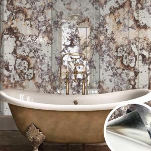 Vintage Foxed Silver Rusts Antique Chrome Reflective Style Wallpaper, Grunge Peel and Stick Contact Paper for Wall Furniture Vanity Dresser Home Decor, 45.28"x59.06"