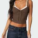 Lace Camisole Tops for Women Spaghetti Strap Cami Shirt Crop Tops Ribbed Knit Slim Fit Tanks Coffee L (L)
