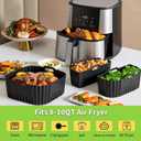 Air Fryer Silicone Liners Square for Chefman 8QT Air Fryer, 3 Pack Reusable Silicone Pot Baking Accessories for Instant, Nuwave, Gourmia and other 8QT to 10QT Large AirFryer, 2 In 1 Liners