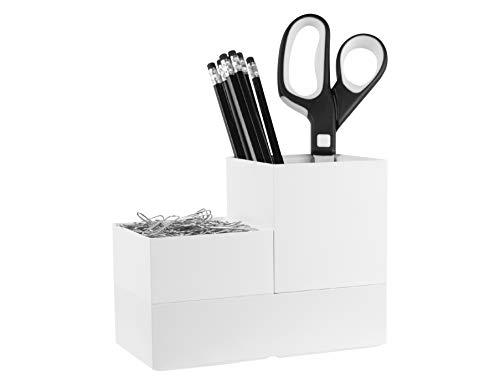 Bostitch Office Konnect Desk Organizer Accessory Tray & Storage Cup Bundle, Stacks for Desktop Storage, Makeup Organization, White