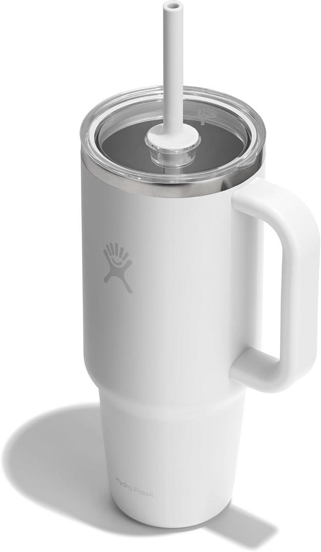 Hydro Flask 24 Oz Travel Tumbler with Handle, Clear Lid and Straw - Insulated Stainless Steel (40 Ounces, White)